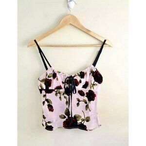 Beige Botany Camisole‎ Velvet Burn-out Babydoll Women’s M Top Pink Floral Fairy